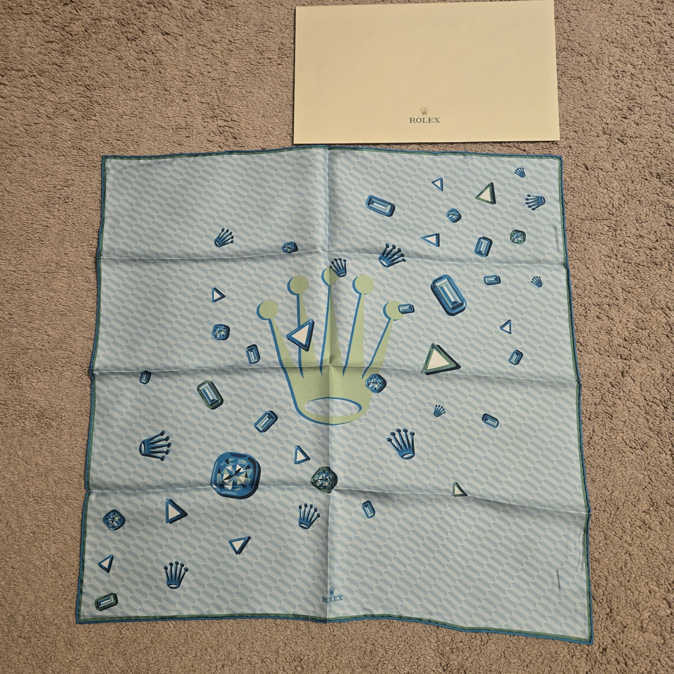 Rolex Blue And Green Patterned Scarf
